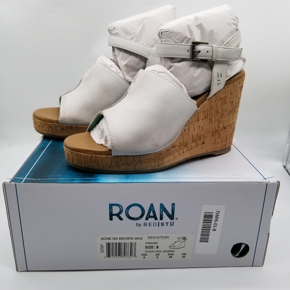 ROAN BY BED STU Women Deduction Wedge Sandals Sz 8 Bone Distressed Leather